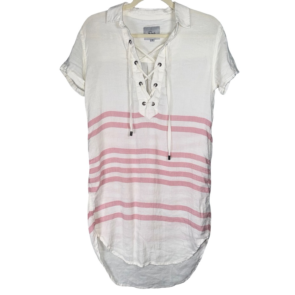 Rails White and Pink Lace-Up Blouse linen/rayon‎ XS